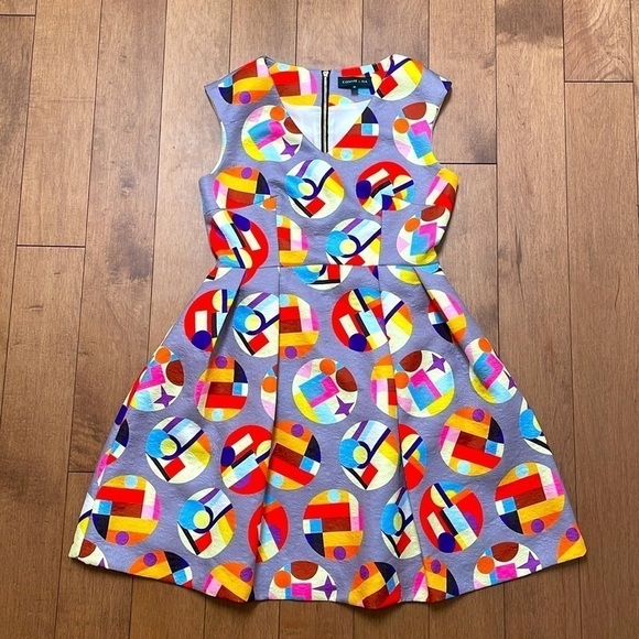 Connie & Na Multicolour Mini Dress Dot Shortsleeve Skater Pleated Small Medium - Picture 6 of 12